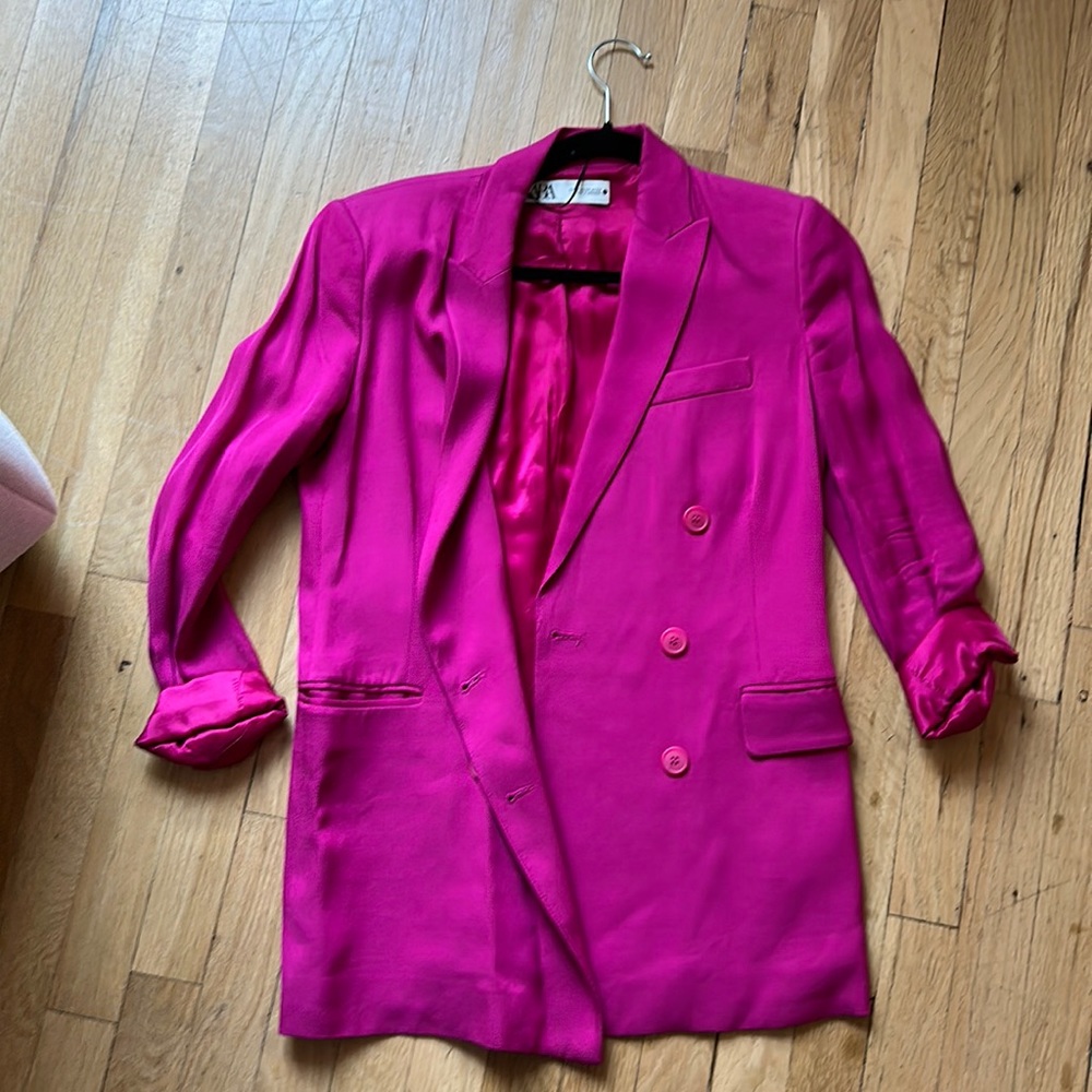 Zara Hot Pink Double-Breasted Blazer
